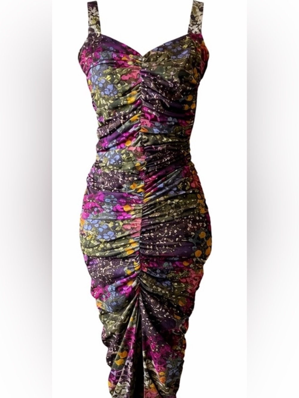 ROTATE Birger Christensen Dorthé Ruched Floral Midi Dress NWT XS